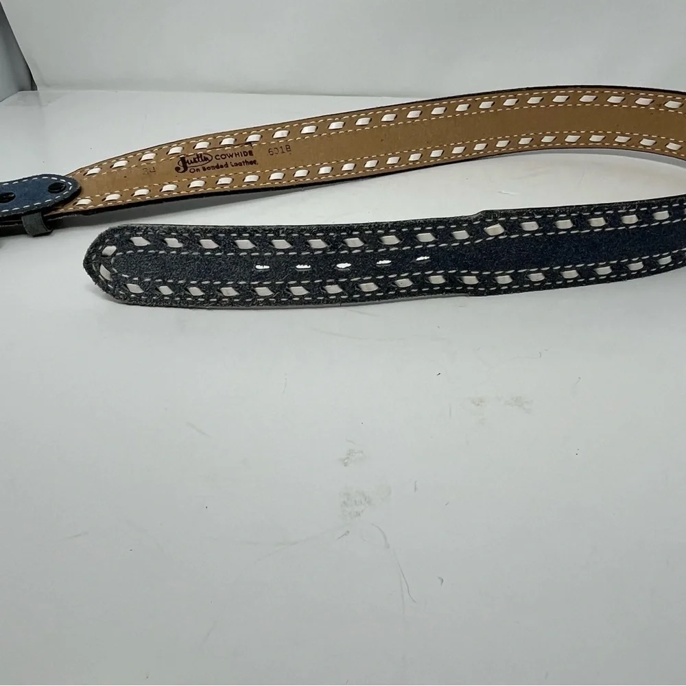 Justin Denim & leather belt with Rhinestone buckle M - Picture 10 of 11